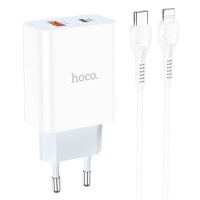 Мережевий зарядний пристрій HOCO C97A dual port charger Lightning cable 20W White
