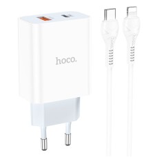 Мережевий зарядний пристрій HOCO C97A dual port charger Lightning cable 20W White