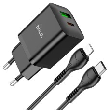 Мережевий зарядний пристрій HOCO N28 Founder dual port charger Lightning cable 20W Black