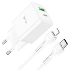 Мережевий зарядний пристрій HOCO N28 Founder dual port charger Lightning cable 20W White