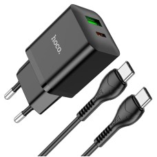 Мережевий зарядний пристрій HOCO N28 Founder dual port charger Type-C cable 20W Black