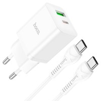 Мережевий зарядний пристрій HOCO N28 Founder dual port charger Type-C cable 20W White
