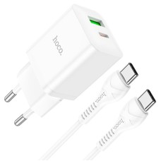 Мережевий зарядний пристрій HOCO N28 Founder dual port charger Type-C cable 20W White