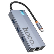 USB-Хаб HOCO HB51 Wow multi-function converter 6в1 Type-C to HDMI +RJ45+PD+3xUSB 3.0 Grey