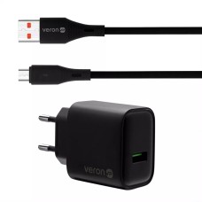 Мережевий зарядний пристрій Veron VR-C15Q Fast Charger Micro cable 18W Black