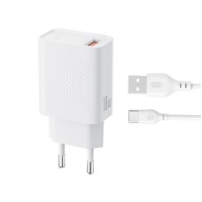 Мережевий зарядний пристрій XO L159 Fast Charger Type-C cable 18W White