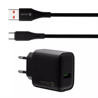 Мережевий зарядний пристрій Veron VR-C15Q Fast Charger Type-C cable 18W Black