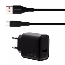 Мережевий зарядний пристрій Veron VR-C15Q Fast Charger Type-C cable 18W Black