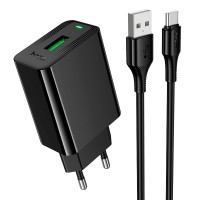 Мережевий зарядний пристрій Hoco CS92A Leader single port charger Type-C cable 18W Black