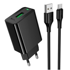 Мережевий зарядний пристрій Hoco CS92A Leader single port charger Type-C cable 18W Black