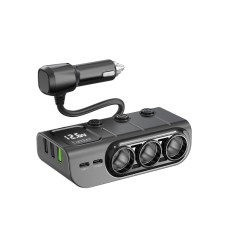 Автомобільний зарядний пристрій розгалужувач Earldom ES-CS4 LED 3in1 12-24V 1-12A Black