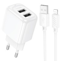 Мережевий зарядний пристрій Hoco CS51A Surplus dual port charger Lightning cable 12W White