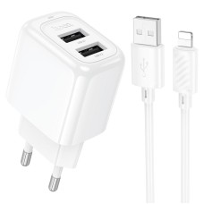 Мережевий зарядний пристрій Hoco CS51A Surplus dual port charger Lightning cable 12W White