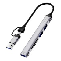 USB-Хаб Wiwu Wi-HB003 ZOLO 5в1 Type-C to USB3.0+2xUSB 2.0+SD+TF Grey