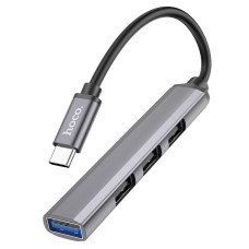 USB-Хаб HOCO HB26 Multifunction Adapter 4в1 Type-C to USB3.0+3xUSB 2.0 Metal grey