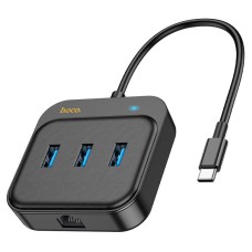 USB-Хаб Hoco HB35 Easy link 4в1 Type-C to 3xUSB 3.0+RJ45 Black