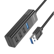 USB-Хаб HOCO HB25 Easy mix Multifunction Adapter 4в1 USB to 3xUSB 2.0+USB 3.0 Black