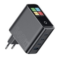 Мережевий зарядний пристрій Wiwu Wi-G028 GaN Voyager Intelligent Display Wall Charger 140W Black