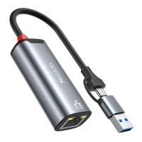 Мережевий адаптер Yesido HB26 Type-C/USB to RJ45 1000 Mbps 0.21m Grey