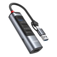 USB-хаб Yesido HB21 Multifunction Adapter 5в1 Type-C/USB to 1xUSB 3.0+2xUSB 2.0+USB-C+RJ45+PD Grey