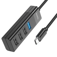 USB-Хаб HOCO HB25 Easy mix converter 4в1 Type-C to USB 3.0+3xUSB 2.0 Black