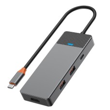 USB-Хаб Wiwu Linker A721HD Type-C 7в1 Type-C to HDMI+2xUSB 3.1+Type-C 3.1+SD+TF+PD Grey
