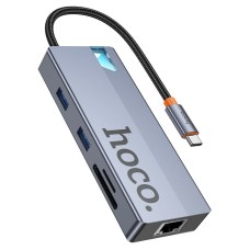 USB-Хаб HOCO HB52 Wow multi-function converter 6в1 Type-C to HDMI+RJ45+SD+TF+PD+Type-C 3.0+2xUSB 3.0 Grey
