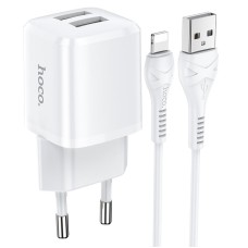 Мережевий зарядний пристрій HOCO N8 Briar dual port charger Lightning cable 12W White
