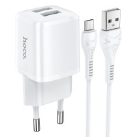 Мережевий зарядний пристрій HOCO N8 Briar dual port charger Micro USB cable 12W White