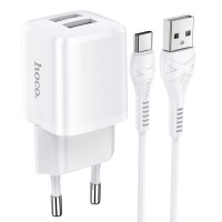 Мережевий зарядний пристрій HOCO N8 Briar dual port charger Type-C cable 12W White