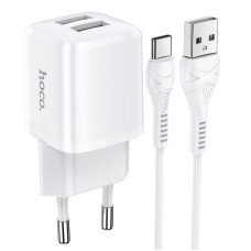 Мережевий зарядний пристрій HOCO N8 Briar dual port charger Type-C cable 12W White