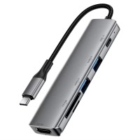 USB-Хаб ACEFAST J18 docking station Multifunction Adapter 6в1 Type-C to HDMI+2xUSB 3.0+SD+TF+USB-C Grey