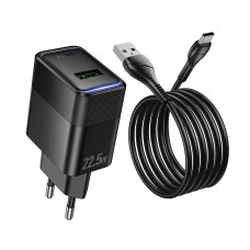 Мережевий зарядний пристрій HOCO CS111A Lounge single-port multi-protocol charge Type-C cable 22.5W Black