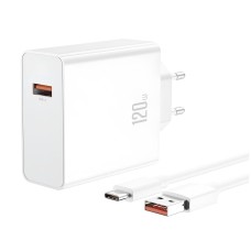 Мережевий зарядний пристрій XO L128 fast charging charger Type-C cable 120W White