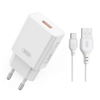 Мережевий зарядний пристрій XO L127 Fast Charging Charger Type-C cable 18W White