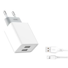 Мережевий зарядний пристрій XO L65 Dual Charger Lightning cable 12W White