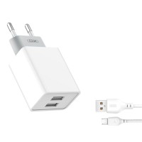 Мережевий зарядний пристрій XO L65 Dual Charger Micro USB cable 12W White