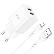 Мережевий зарядний пристрій Hoco N25 Maker dual port charger Lightning cable 10.5W White