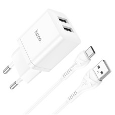 Мережевий зарядний пристрій Hoco N25 Maker dual port charger Type-C cable 10.5W White