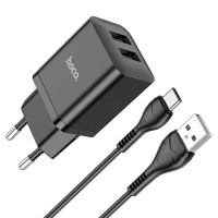 Мережевий зарядний пристрій Hoco N25 Maker dual port charger Type-C cable 10.5W Black