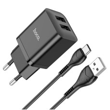 Мережевий зарядний пристрій Hoco N25 Maker dual port charger Type-C cable 10.5W Black