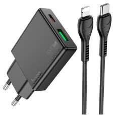 Мережевий зарядний пристрій HOCO N38 Delgado dual port charger Lightning cable 20W Black
