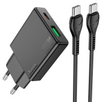 Мережевий зарядний пристрій HOCO N38 Delgado dual port charger Type-C cable 20W Black