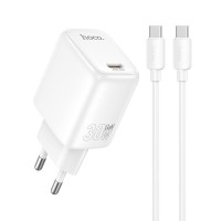 Мережевий зарядний пристрій HOCO N86 Seguro single port Type-C cable 20W White