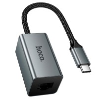 Мережевий адаптер Hoco UA48 ethernet adapter Type-C to RJ45 100 Mbps 0.15m Metal-Grey