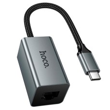 Мережевий адаптер Hoco UA48 ethernet adapter Type-C to RJ45 100 Mbps 0.15m Metal-Grey