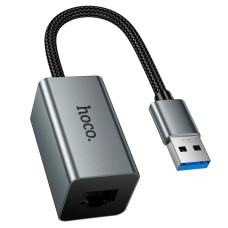 Мережевий адаптер Hoco UA48 ethernet adapter USB to RJ45 100 Mbps 0.15m Metal-Grey