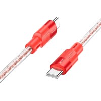 Кабель HOCO X99 Crystal junction silicone charging data cable Type-C to Type-C 60W 3A 1m Red