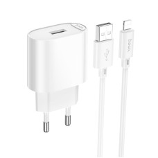 Мережевий зарядний пристрій Hoco C109A Fighter single port charger Lightning cable 10.5W White