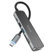 USB-Хаб HOCO HB24 Easy display multifunction 6в1 Type-C to HDMI+USB 3.0+USB 2.0+SD+TF+PD Metal grey